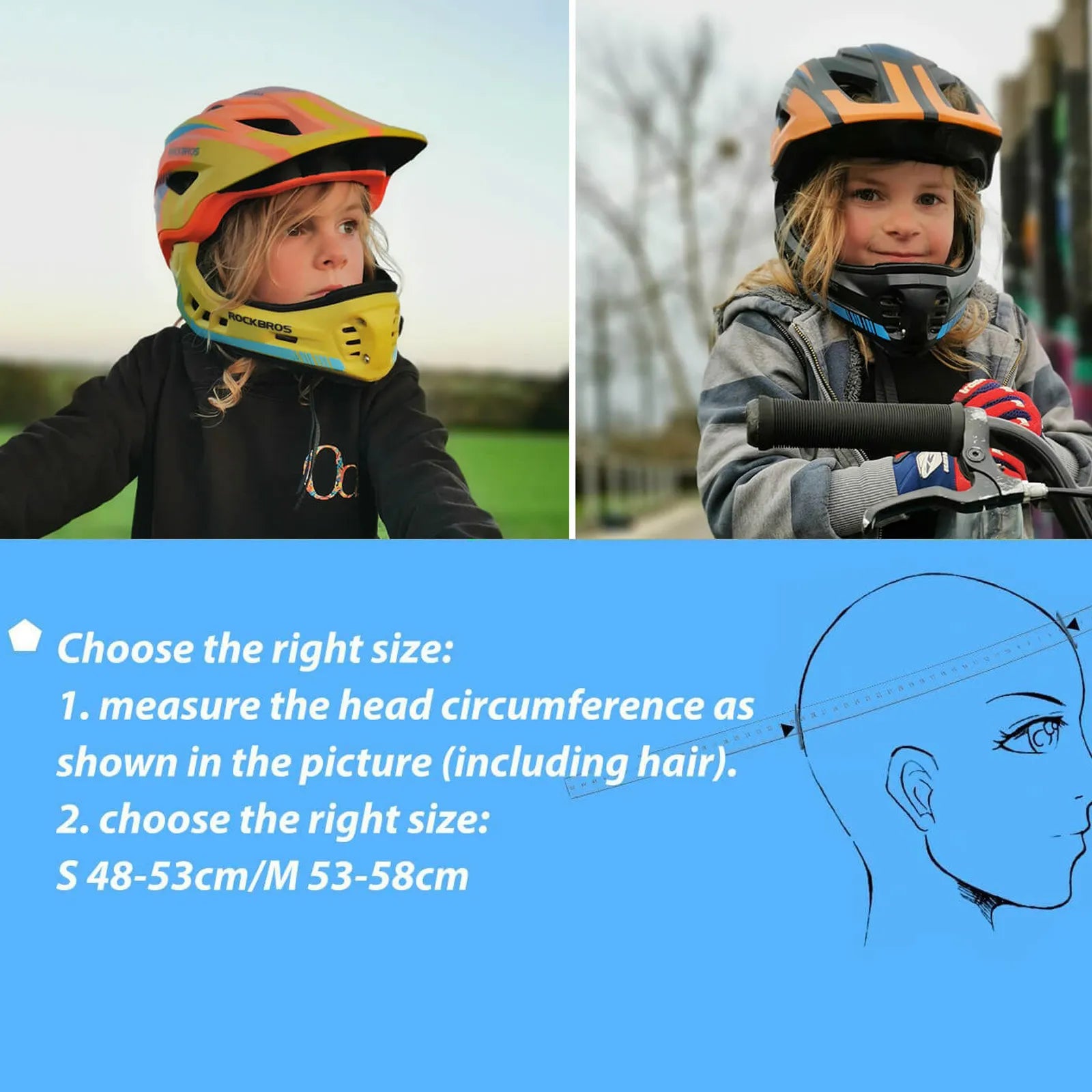 rockbros koalaguard kids helmet tt-32 detachable front full and half face protective helmet
#color_blue