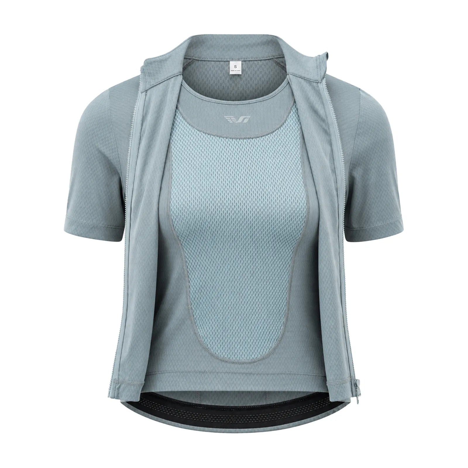 ROCKBROS TVI women's 2-in-1 layered short sleeve cycling jersey in front view
#color_Sky Blue