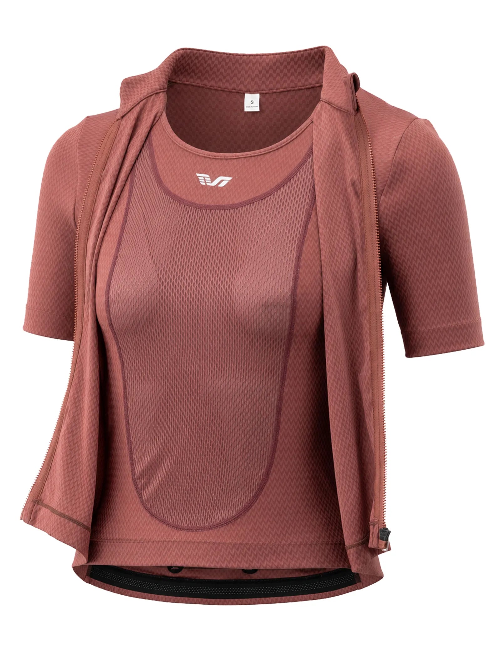 ROCKBROS TVI women's 2-in-1 layered short sleeve cycling jersey in front view
#color_Black Red