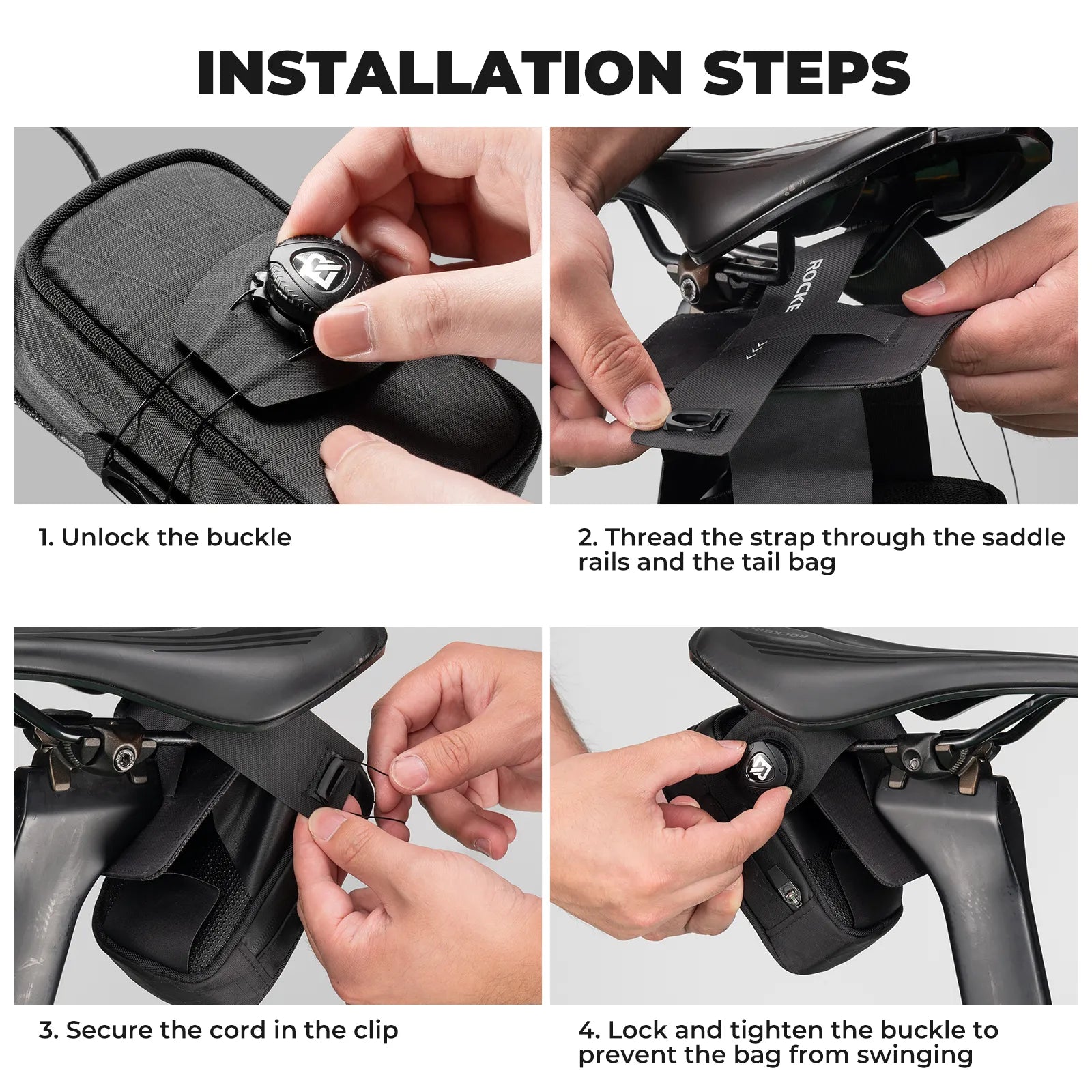 ROCKBROS Twist-Lock Cycling Saddle Bag with Integrated Bottle Cage Mount #options_Grid Black