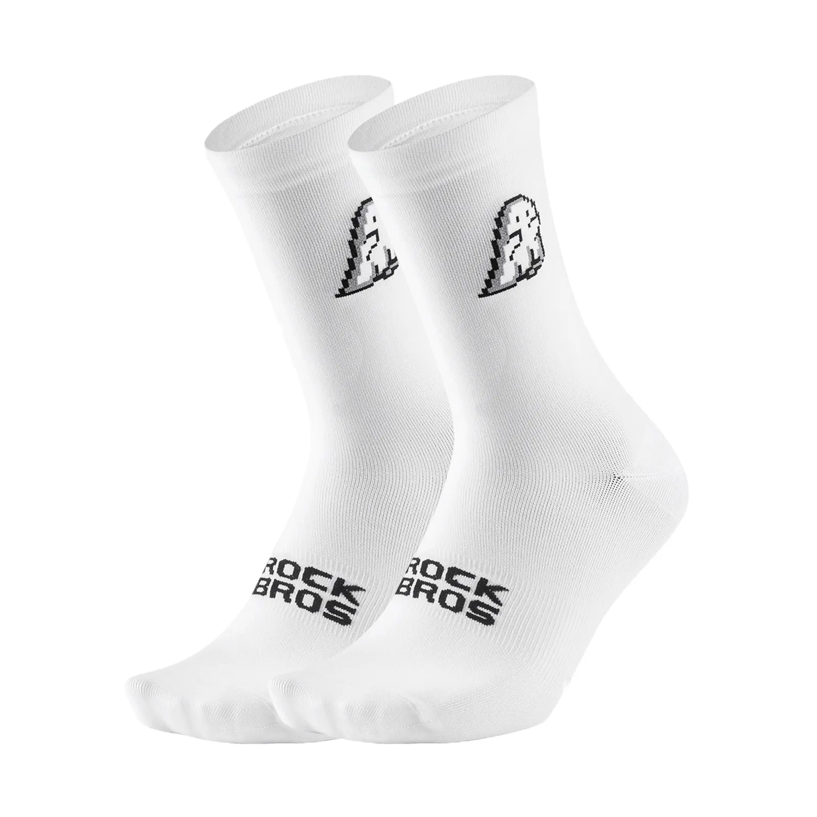 Side view of ROCKBROS black and white ghost print breathable mesh cycling socks on feet.
#color_white