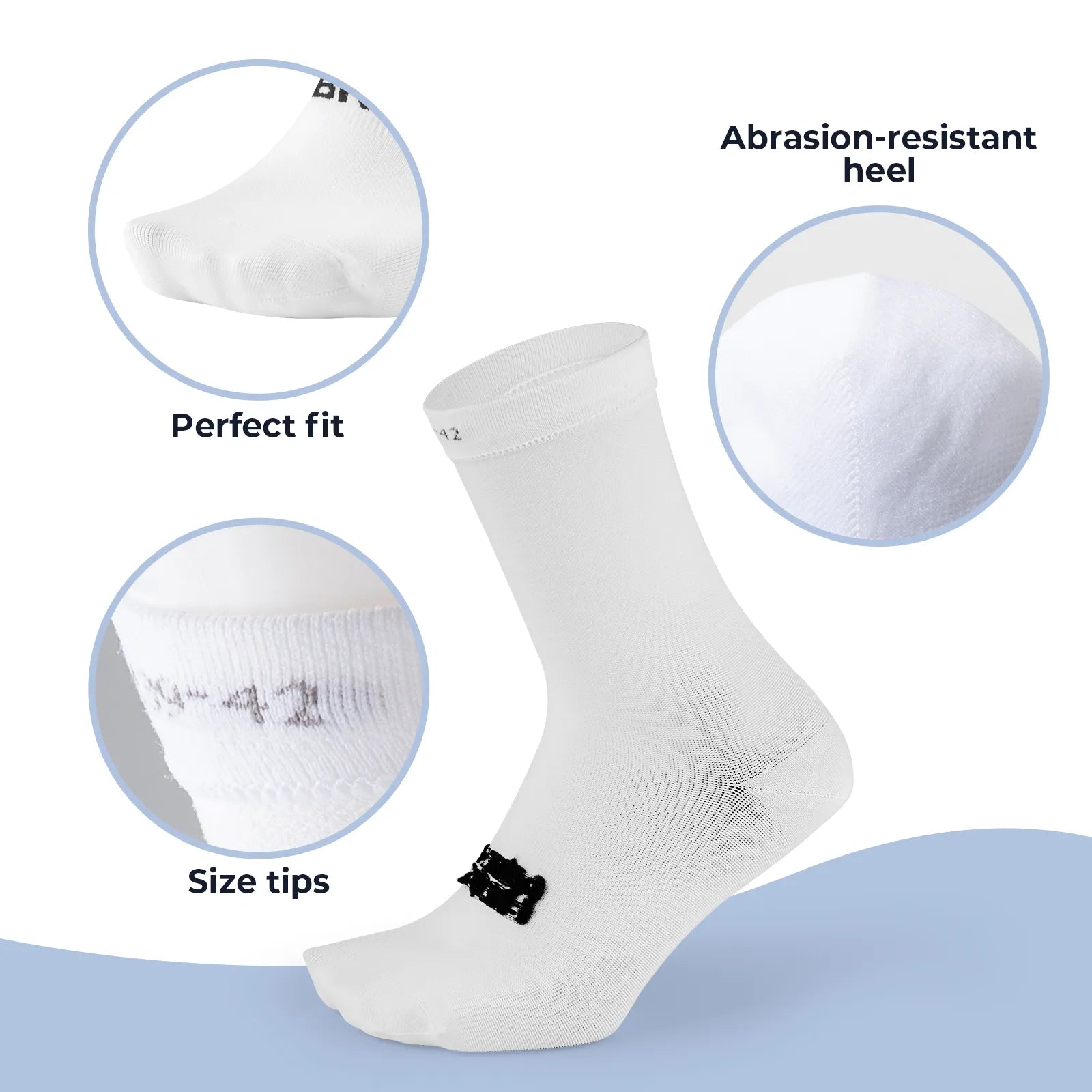 Side view of ROCKBROS black and white ghost print breathable mesh cycling socks on feet.
#color_white