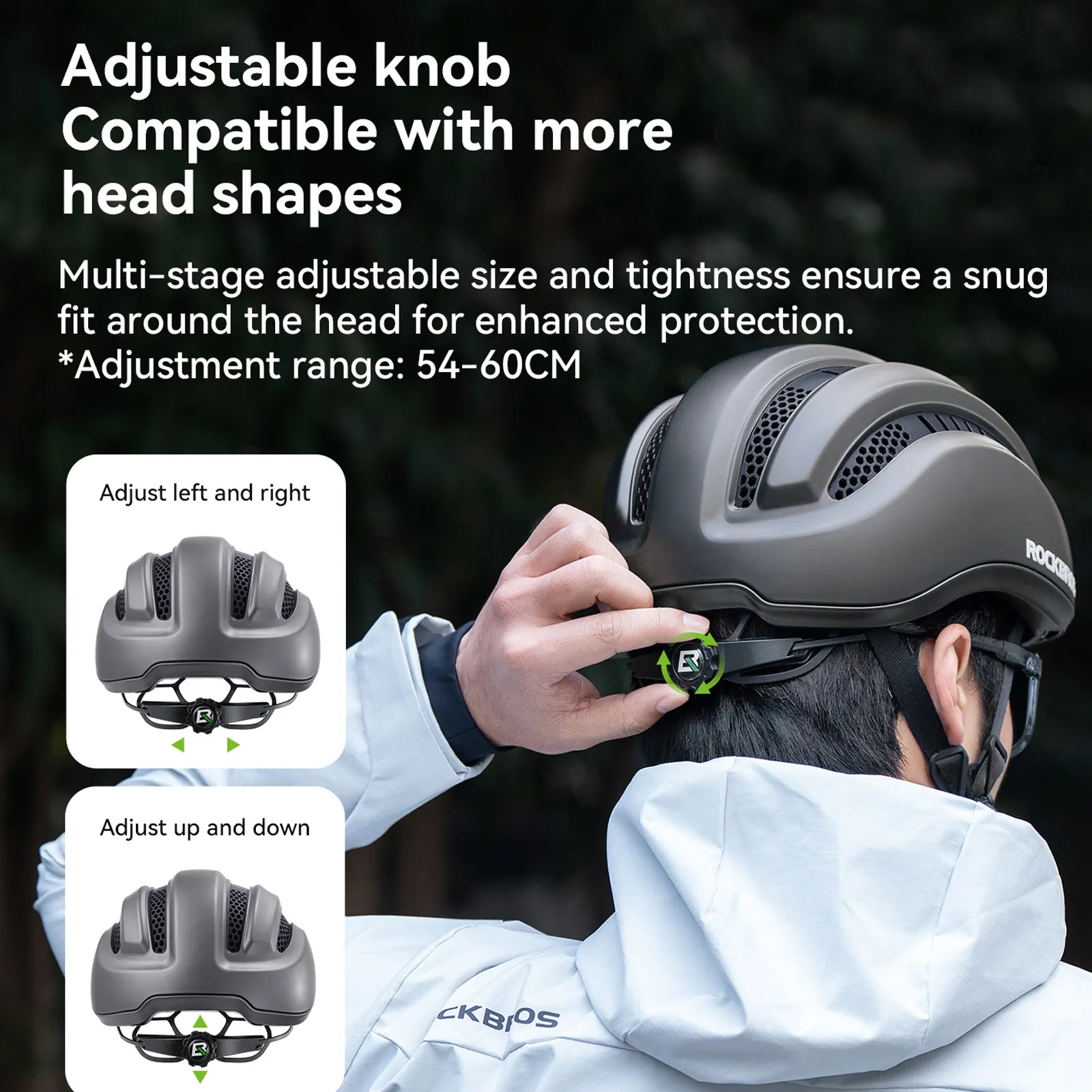 ROCKBROS urban cycling helmet with brim protection 54–60cm for commuter riding.
#color_green