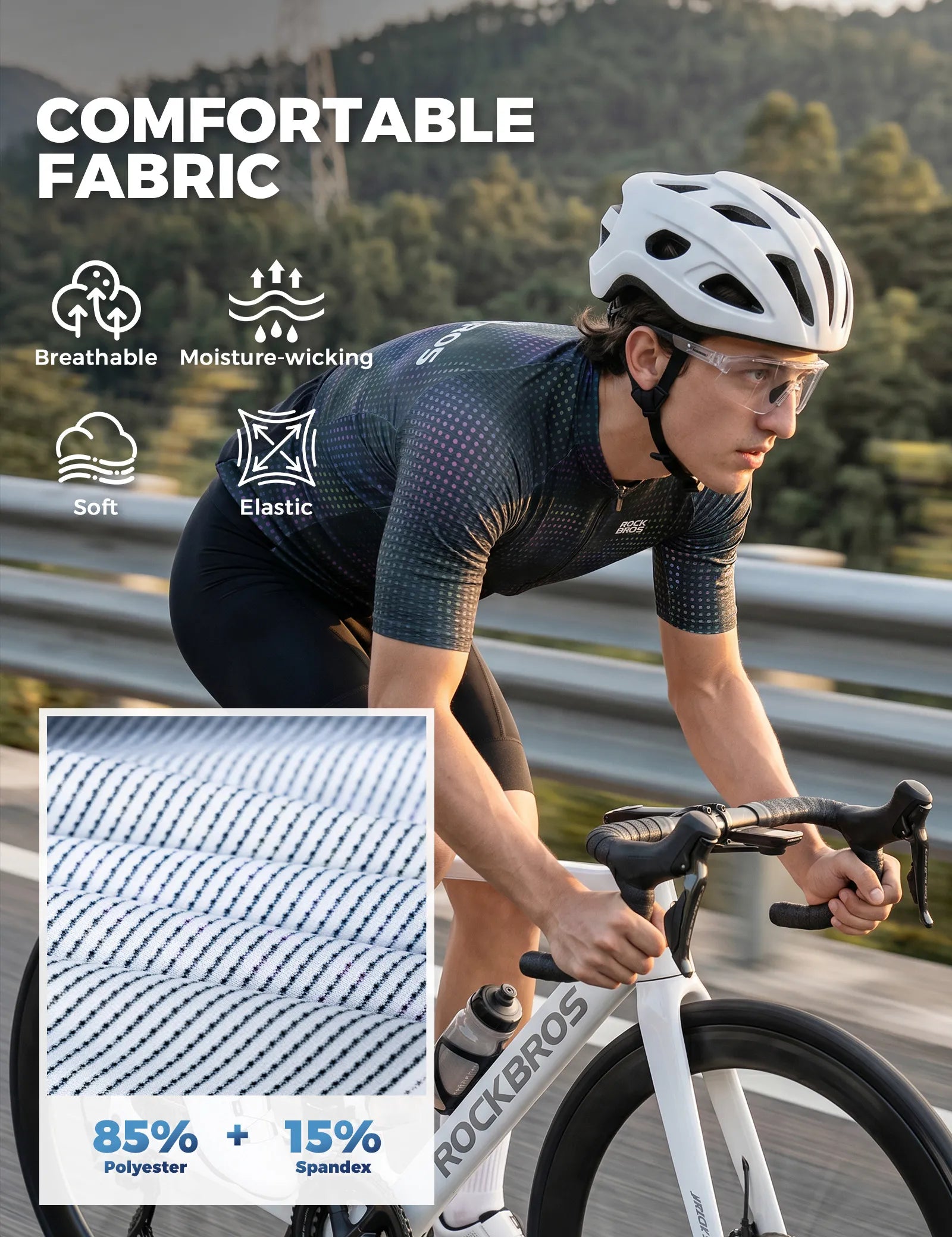 ROCKBROS Men's Velocity Series short sleeve cycling jersey front view in breathable moisture-wicking fabric