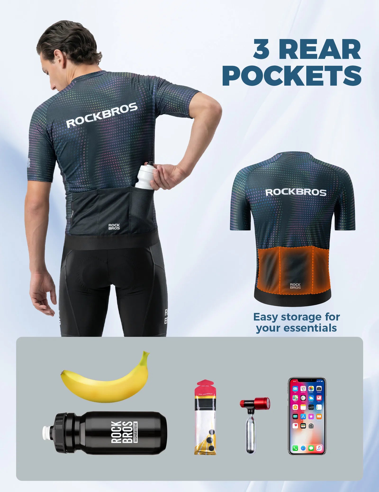 ROCKBROS Men's Velocity Series short sleeve cycling jersey front view in breathable moisture-wicking fabric