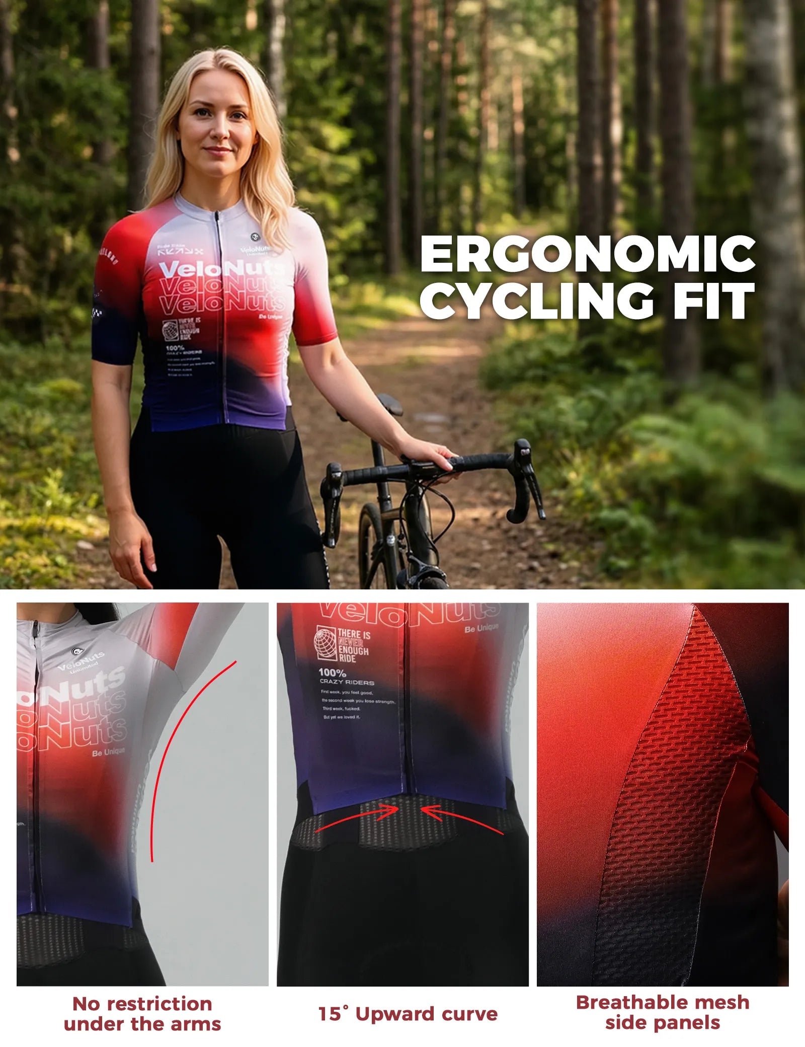 Rockbros VNS women's short sleeve cycling jersey in CloudFade design