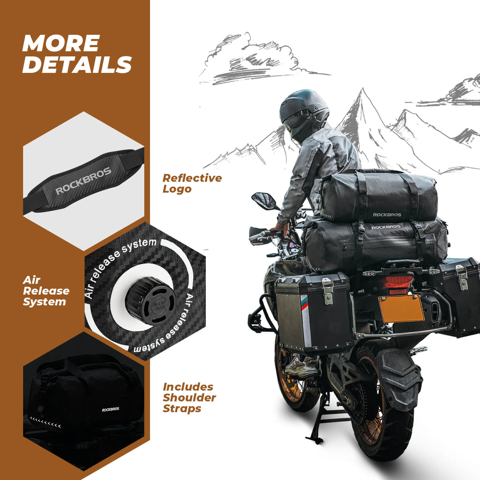 ROCKBROS waterproof motorcycle tail bag for rear seat storage.
#size_40L 53*32*48cm