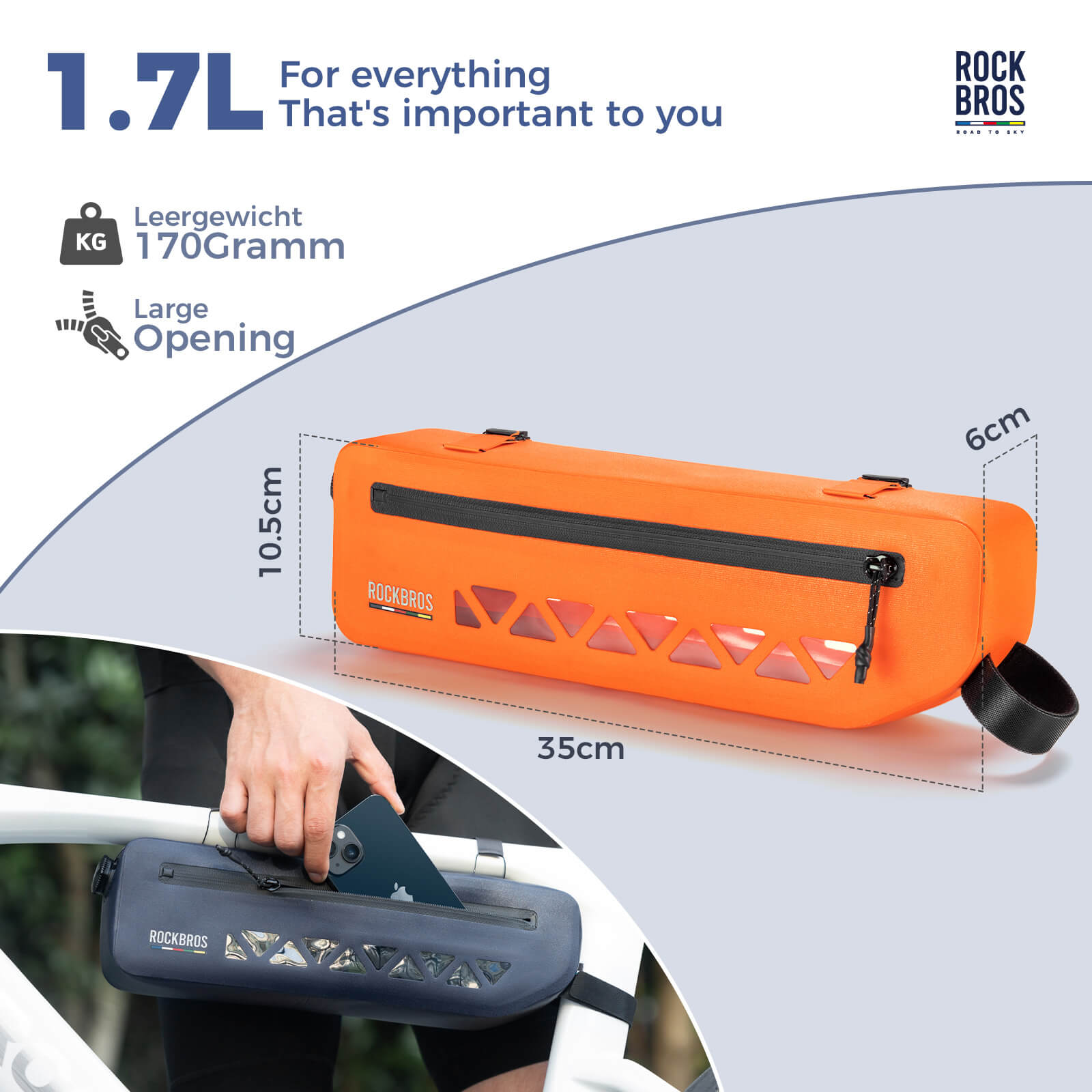 ROCKBROS waterproof bicycle frame bag for outdoor adventures
#color_orange