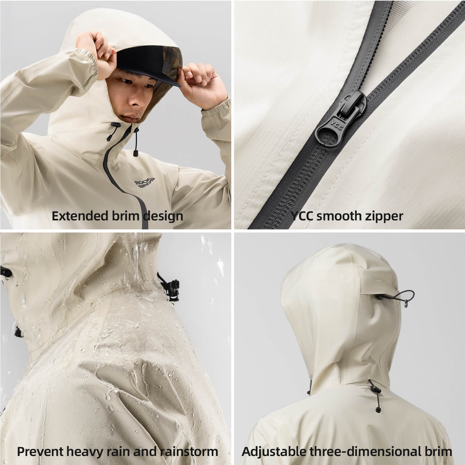 rockbros waterproof unisex cycling jacket for all-weather bike riding
#color_beige