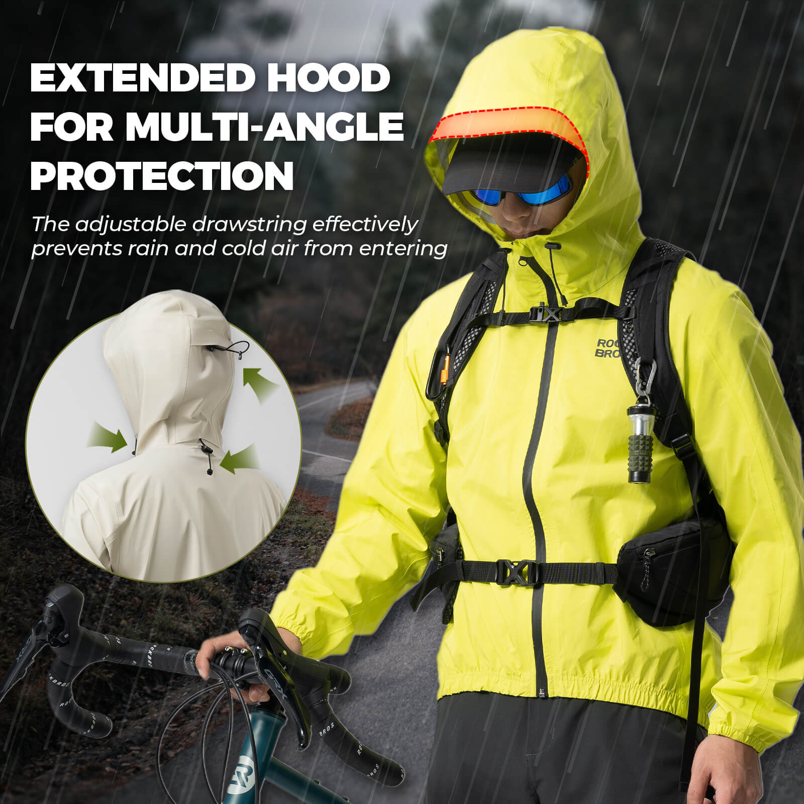 ROCKBROS waterproof unisex cycling jacket for all-weather bike riding
#color_yellow