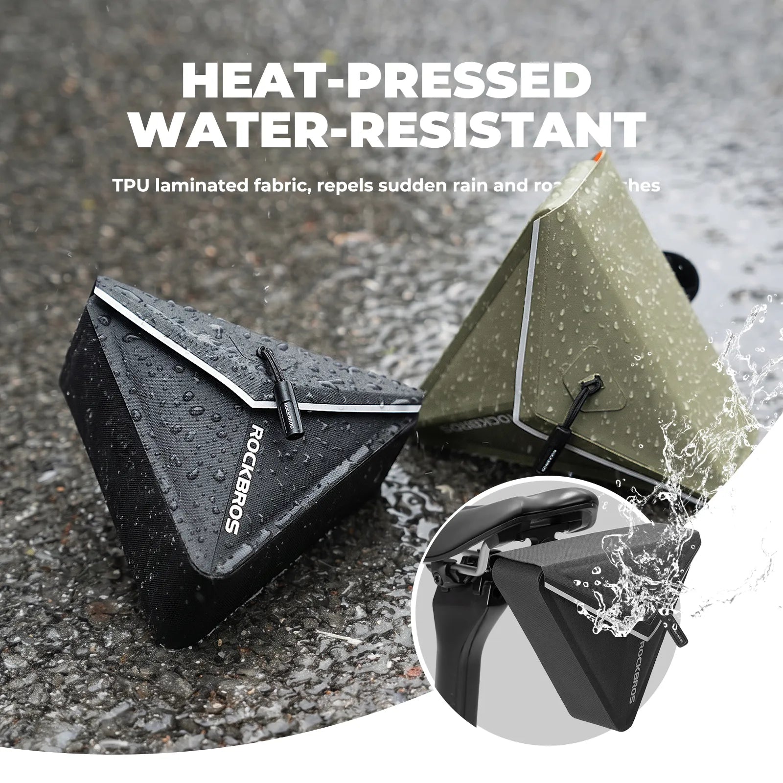 ROCKBROS Waterproof Triangle Bike Saddle Bag 0.6L with Magnetic Quick Release.
#color_black