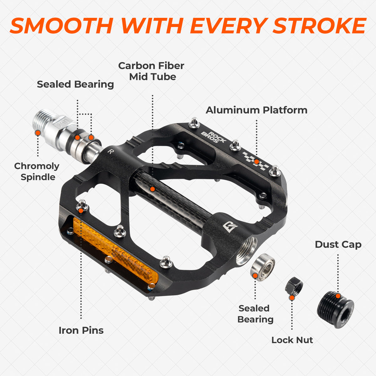 ROCKBROS wide platform aluminium bike pedals with sealed bearings and reflectors