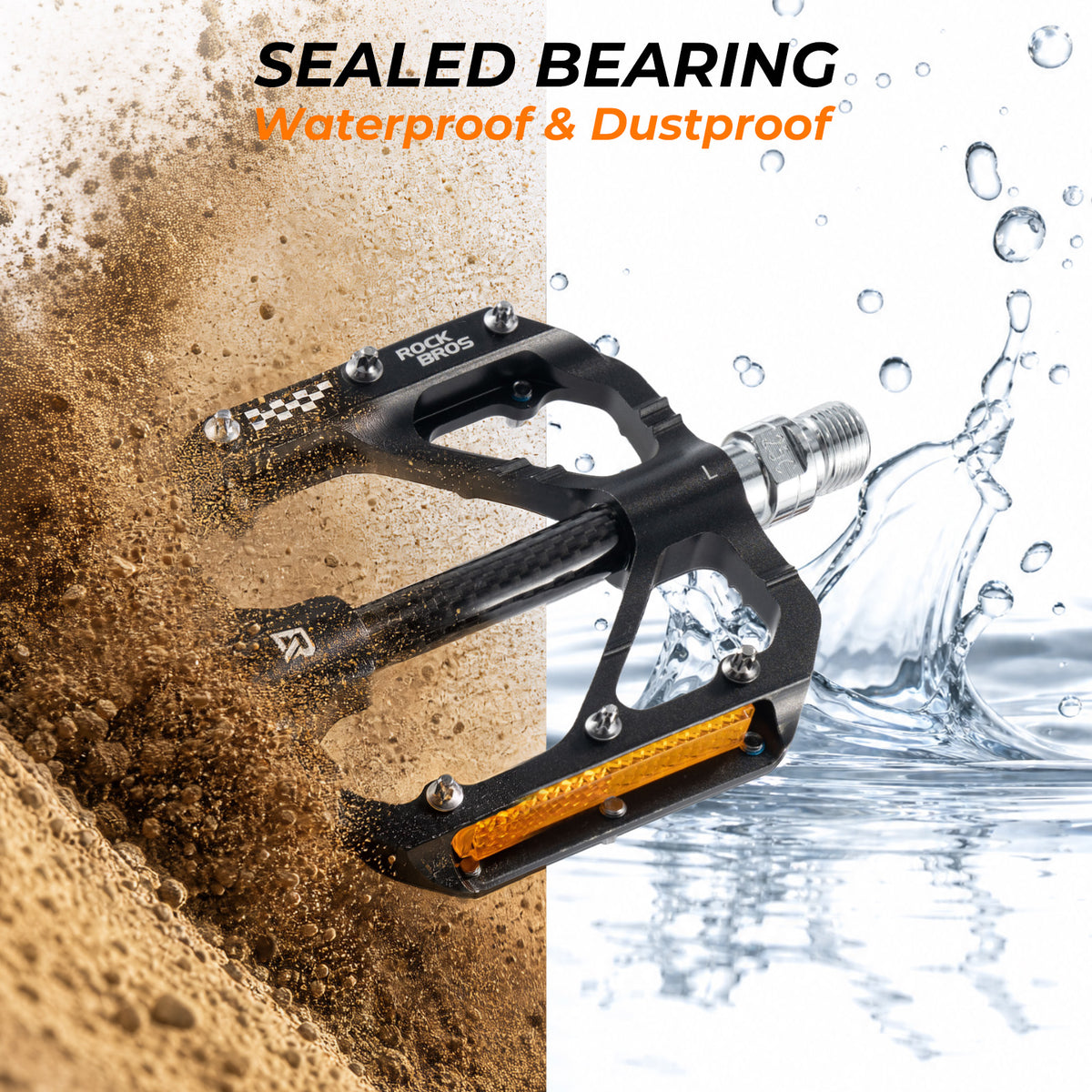 ROCKBROS wide platform aluminium bike pedals with sealed bearings and reflectors
