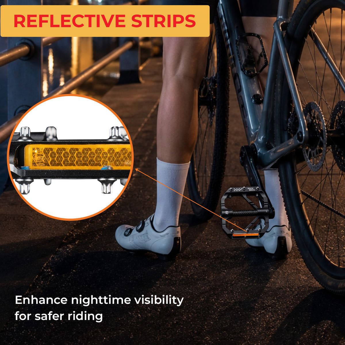 ROCKBROS wide platform aluminium bike pedals with sealed bearings and reflectors