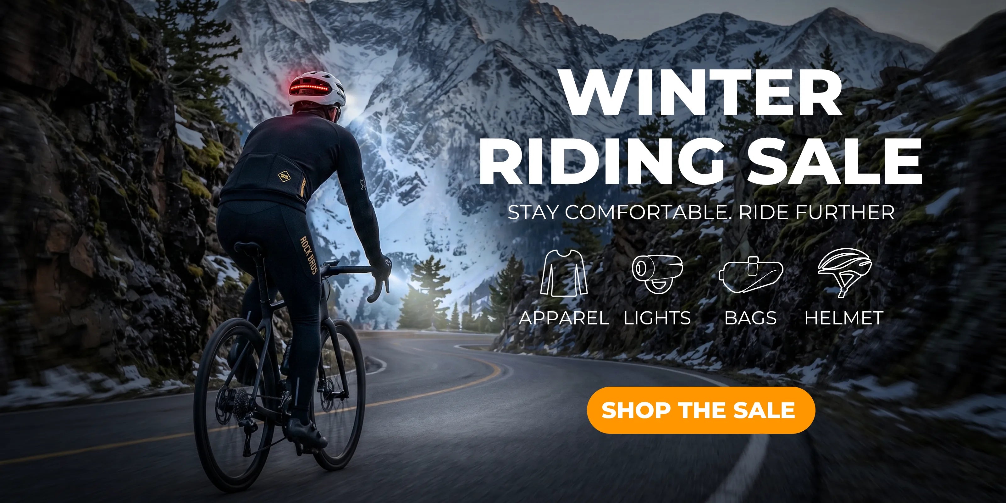 ROCKBROS Winter Riding Sale Banner Featuring Cycling Accessories and Winter Deals