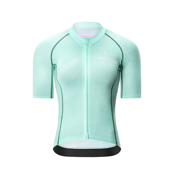 Rockbros Women's Short Sleeve Cycling Jersey in Iguana green pattern - Front view.
#color_light green