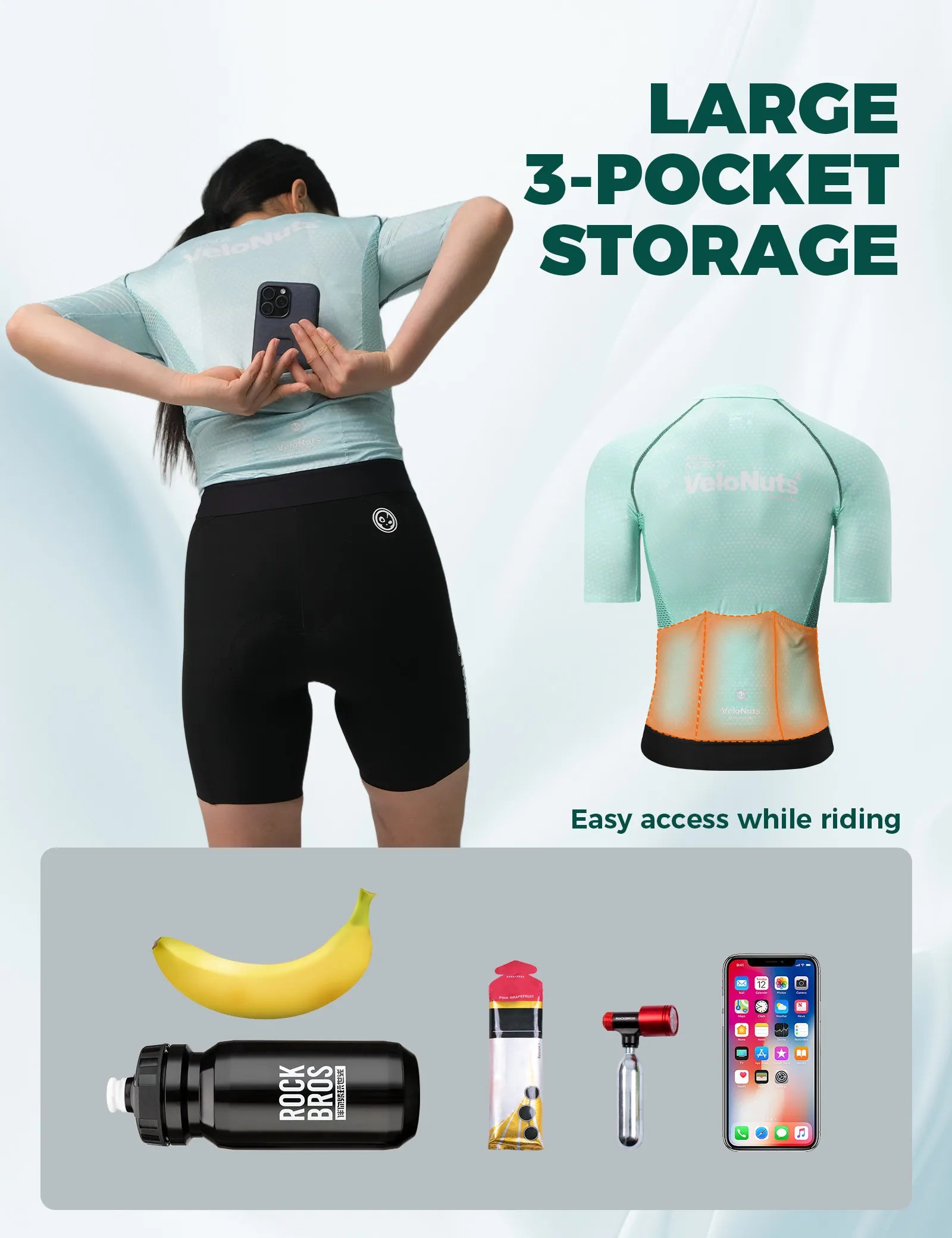 Rockbros Women's Short Sleeve Cycling Jersey in Iguana green pattern - Front view.
#color_light green