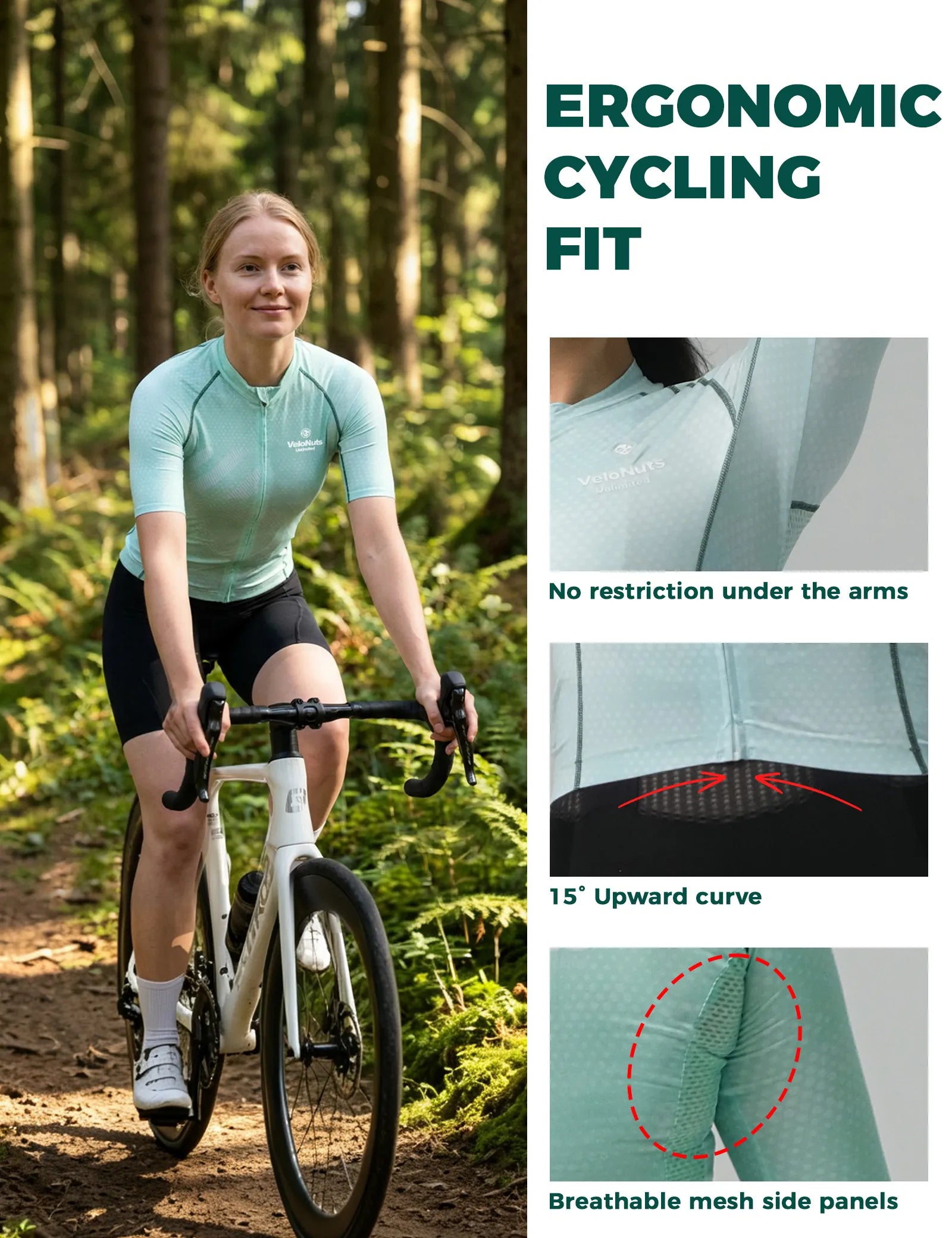 Rockbros Women's Short Sleeve Cycling Jersey in Iguana green pattern - Front view.
#color_pink