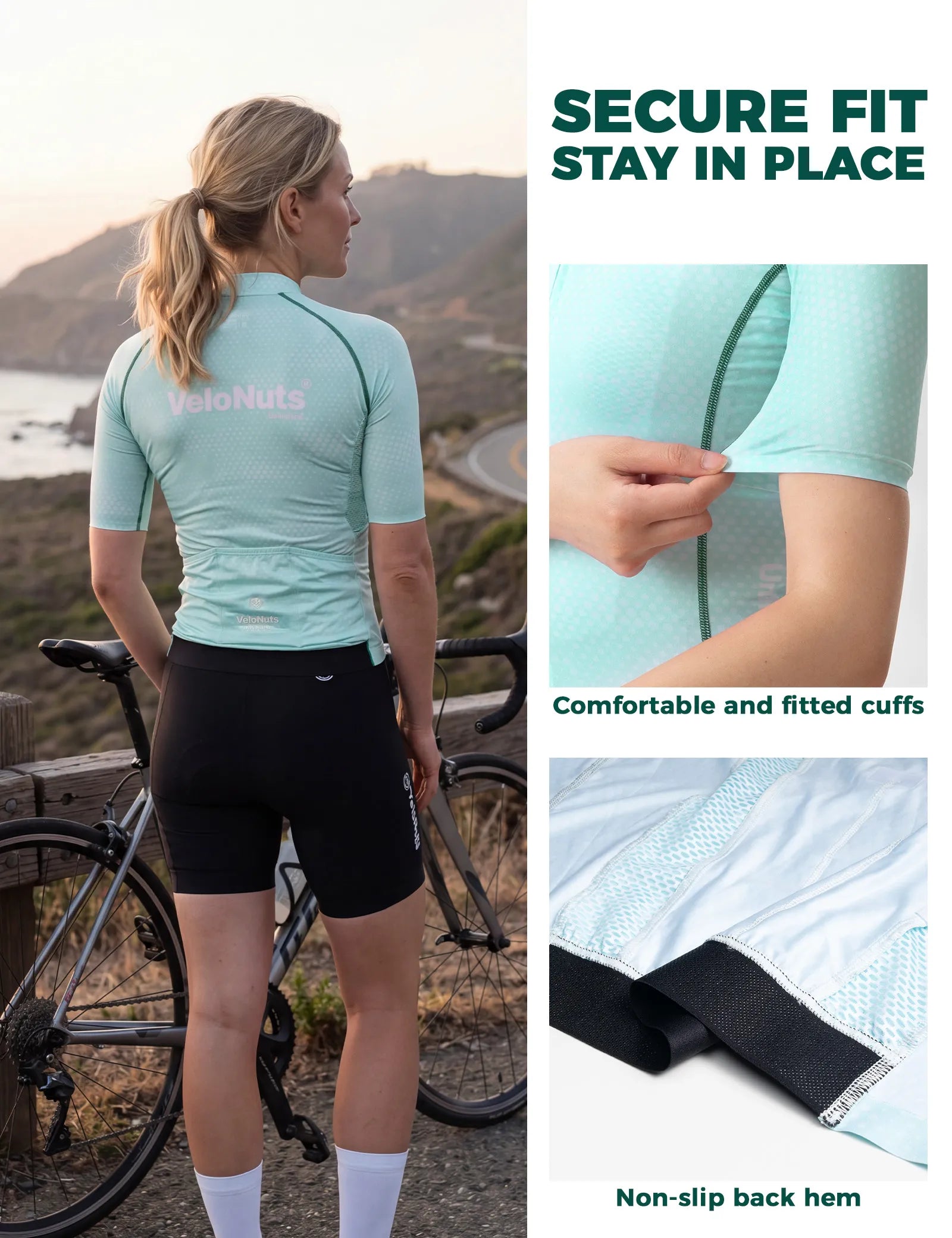 Rockbros Women's Short Sleeve Cycling Jersey in Iguana green pattern - Front view.
#color_pink