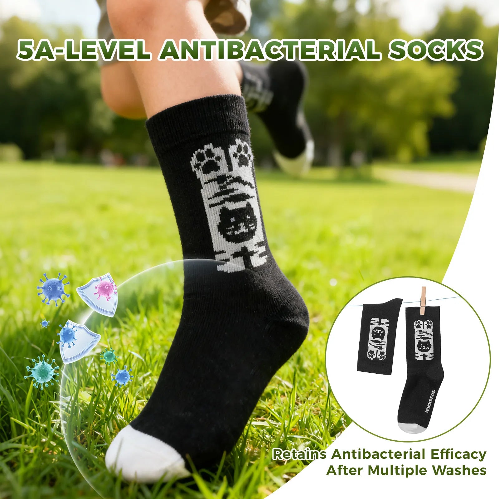 Close-up of the breathable mesh fabric on ROCKBROS youth cycling socks for moisture-wicking.
#color_black