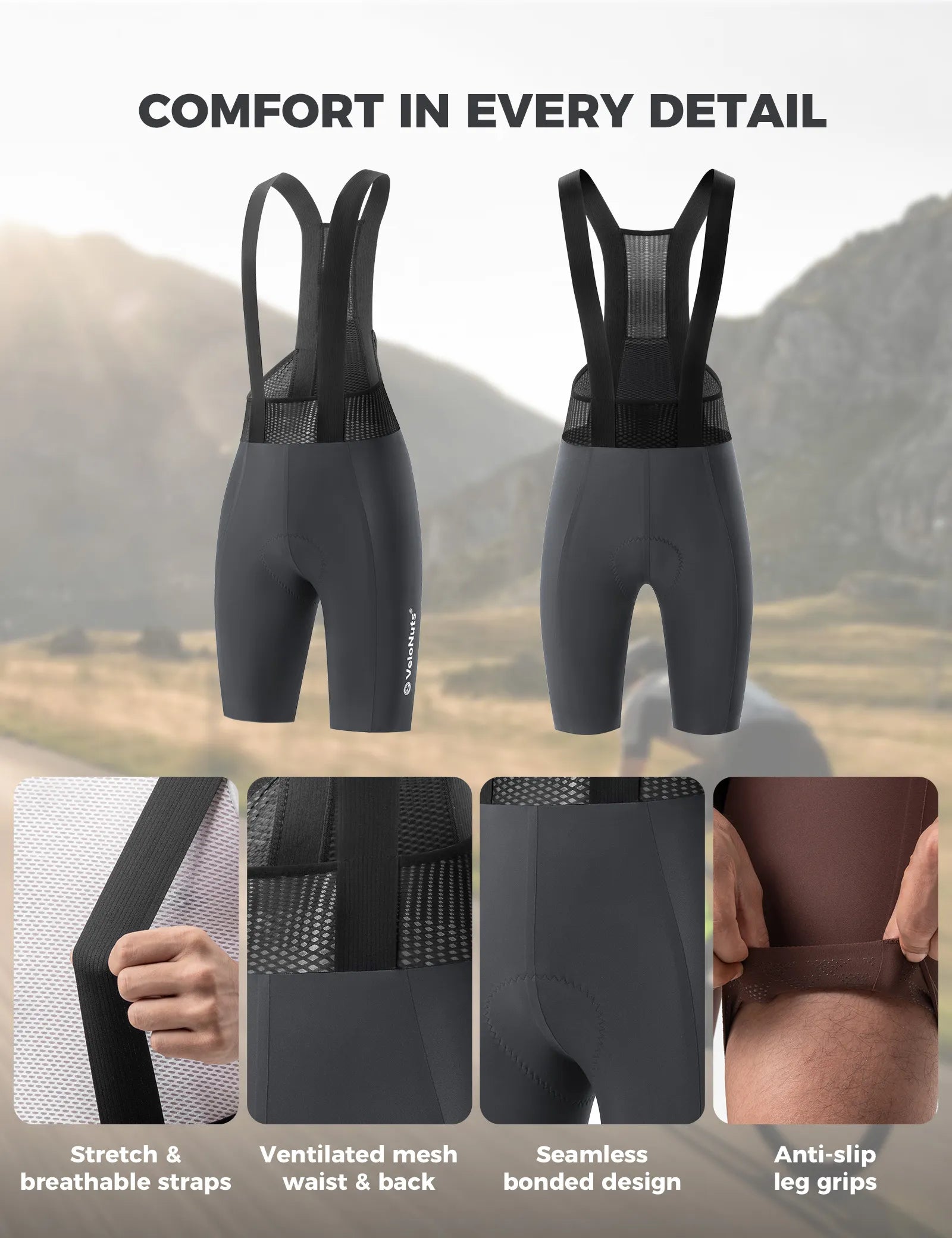 rockbros vns lightweight men’s cycling bib shorts for summer rides.
#color_grey