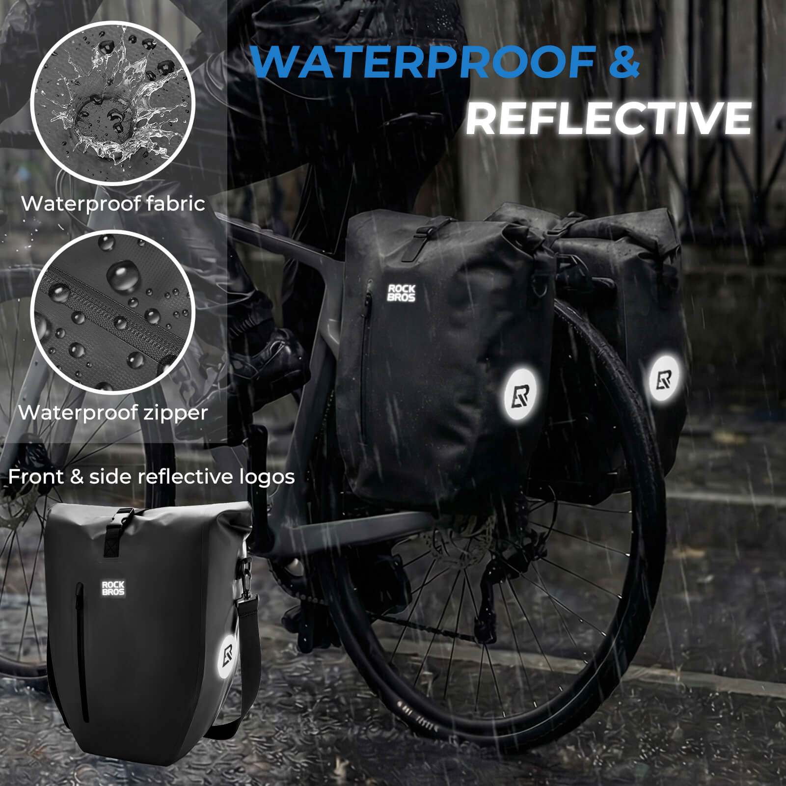 rockbros waterproof bike pannier bag 20l in black 
#Color_Black