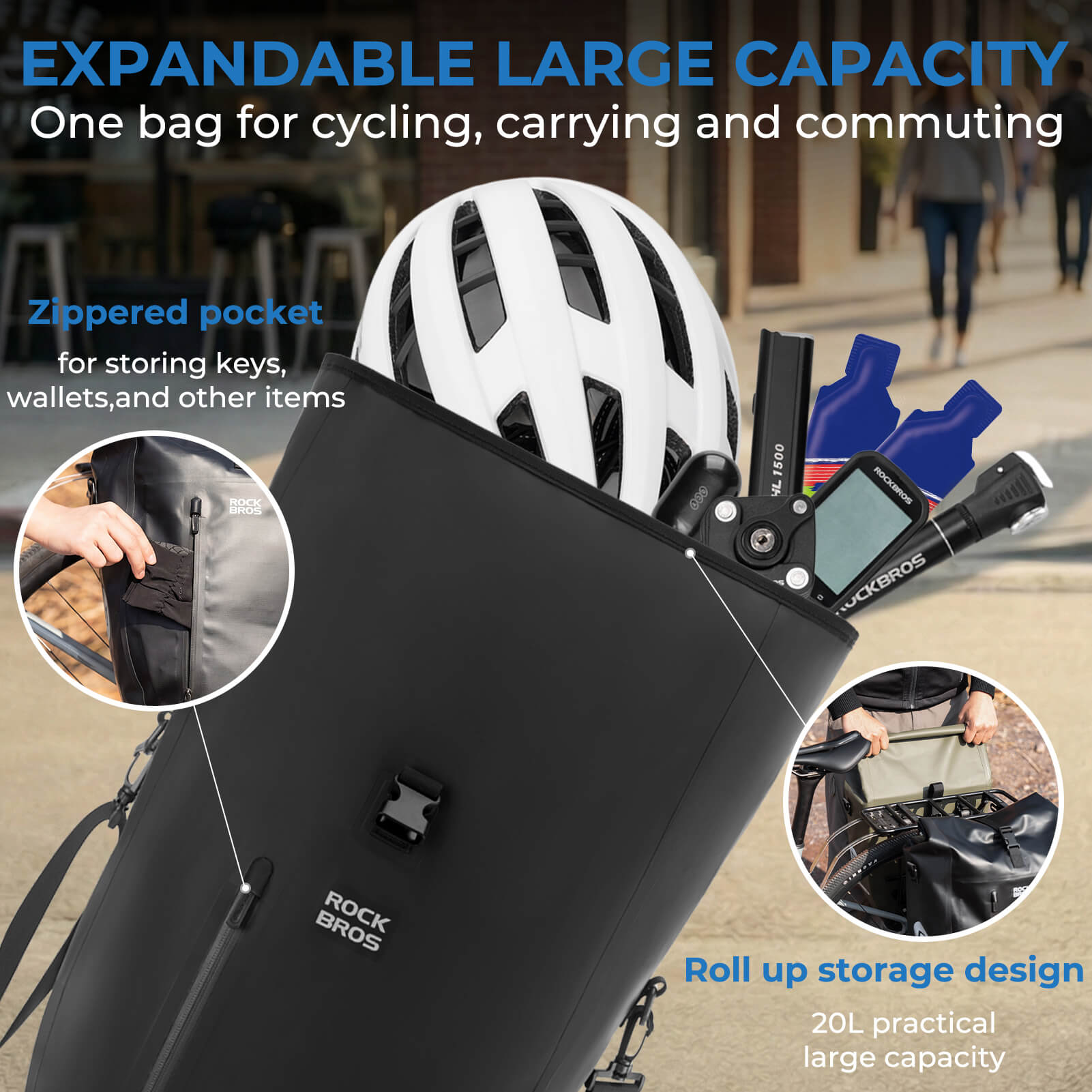 rockbros waterproof bike pannier bag 20l in black 
#Color_Black
