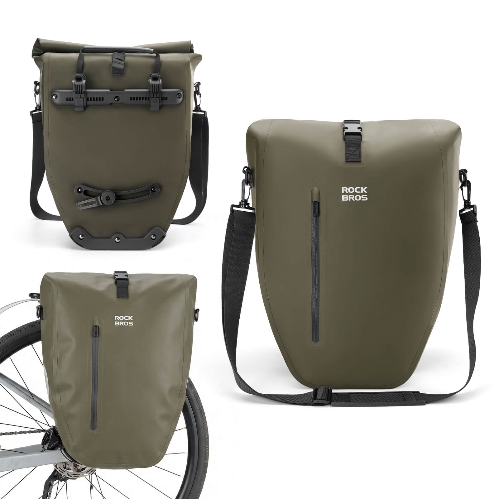 rockbros waterproof bike pannier bag 20l in green 
#Color_Army green
