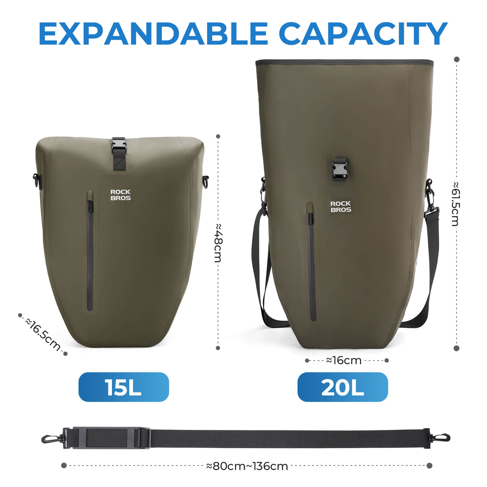 rockbros waterproof bike pannier bag 20l in green 
#Color_Army green