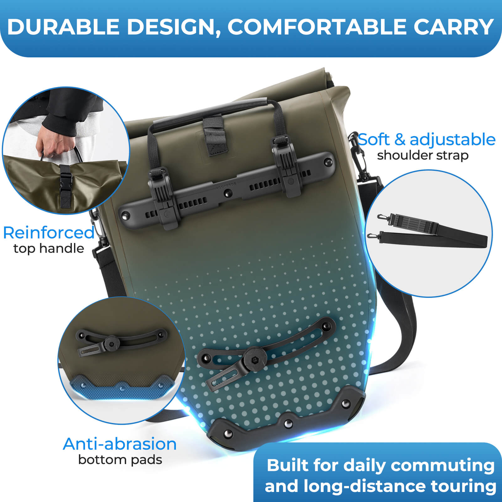 rockbros waterproof bike pannier bag 20l in green 
#Color_Army green